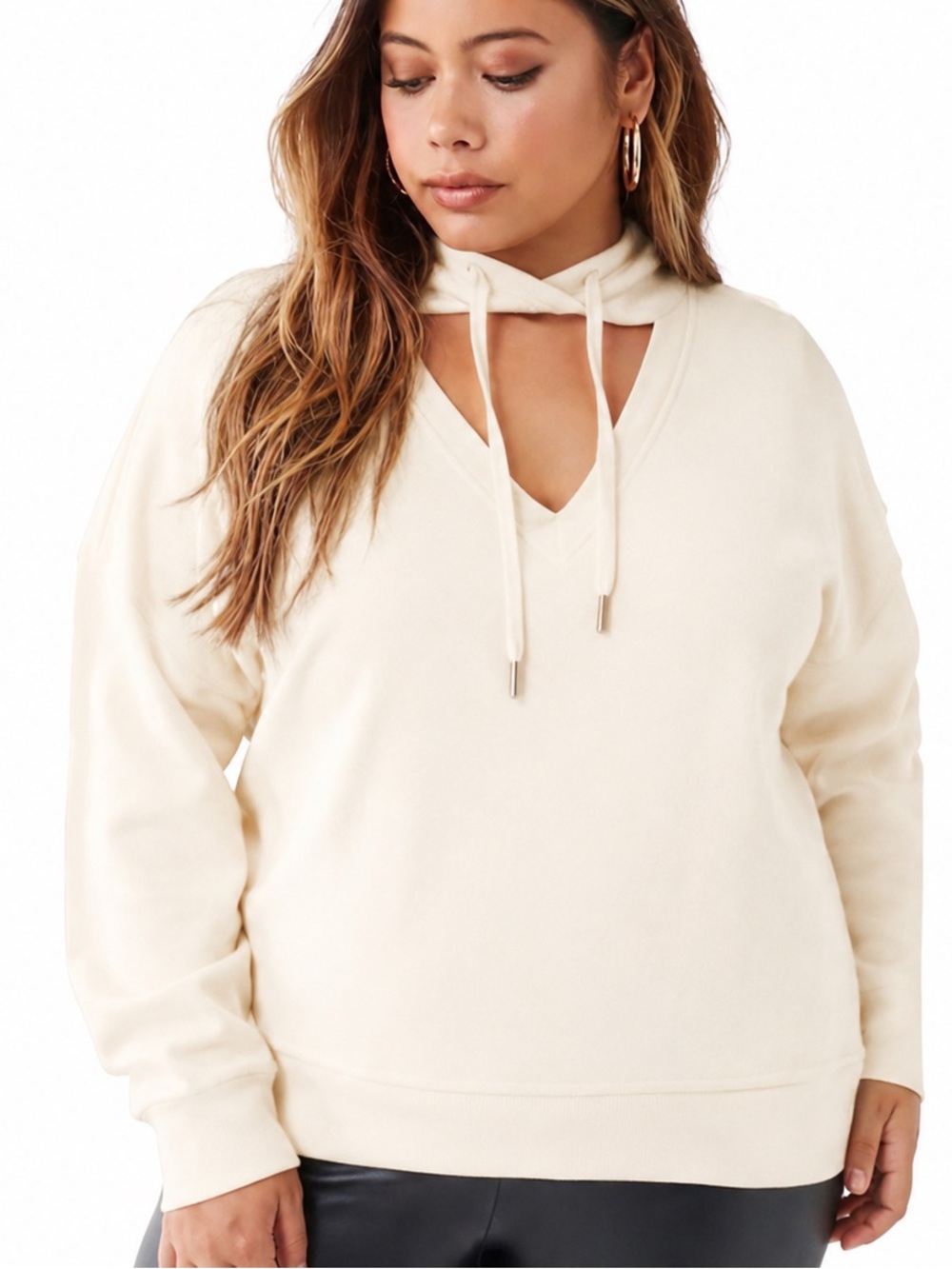 FOREVER 21+ YOKE NECK SWEATSHIRT - CREAM SIZE 3X (NEW WITH TAGS) A19